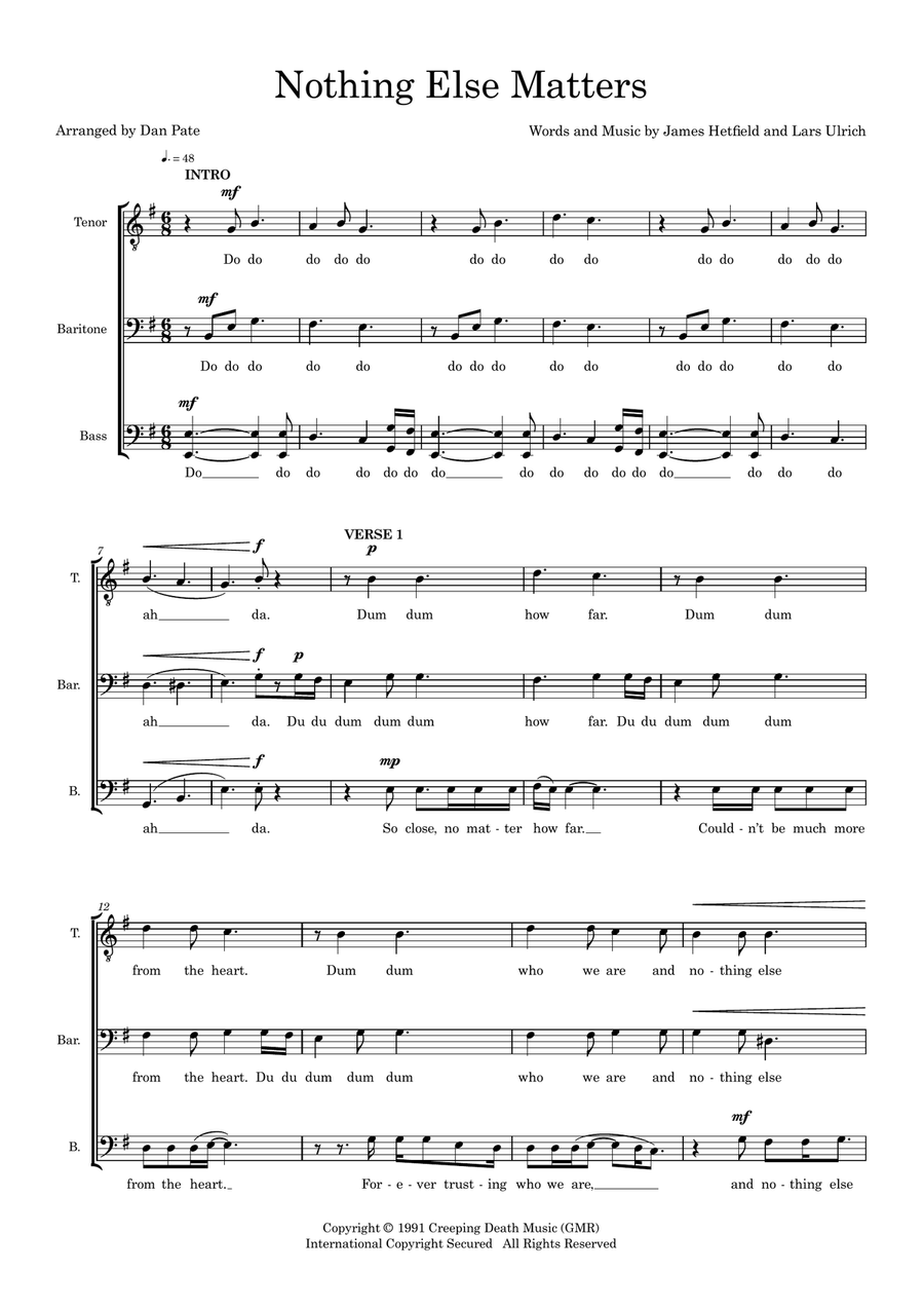 Nothing Else Matters (arr. Dan Pate) 3-Part scores gallery preview page 1