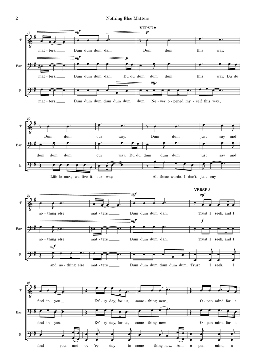 Nothing Else Matters (arr. Dan Pate) 3-Part scores gallery preview page 2