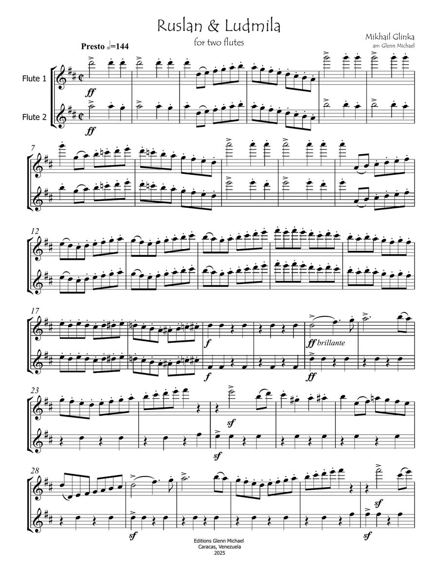 Ruslan & Ludmila Overture for Two Flutes Flute Duet scores gallery preview page 2