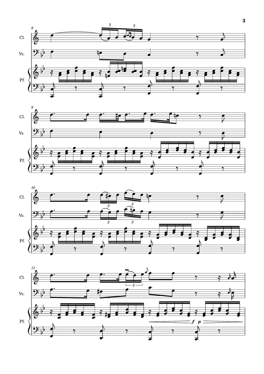 Ave Maria by F. Schubert – Clarinet, Cello and Piano. Score and Parts Small Ensemble scores gallery preview page 3