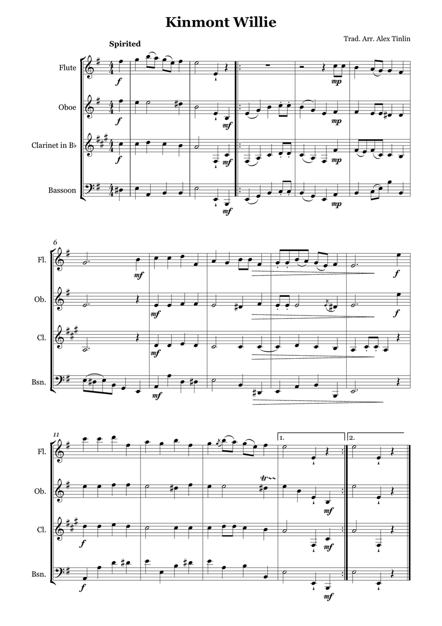 Kinmont Willie Kinmont Willie Woodwind Quartet scores gallery preview page 2