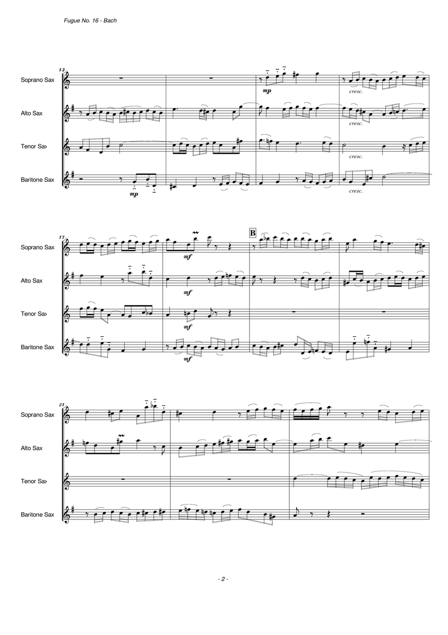 Fugue No. 16 from The Well-Tempered Clavier, Book 1 (Saxophone Quartet) Saxophone Quartet scores gallery preview page 4