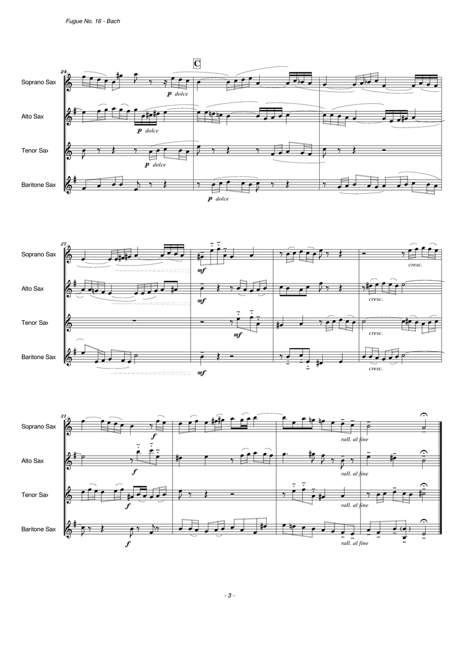 Fugue No. 16 from The Well-Tempered Clavier, Book 1 (Saxophone Quartet) Saxophone Quartet scores gallery preview page 5