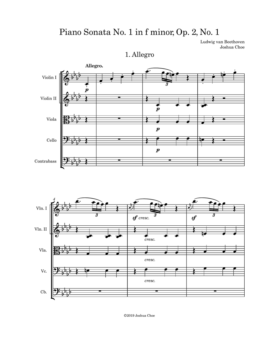 Piano Sonata No. 1 in f minor, Op. 2, No. 1 String Orchestra scores gallery preview page 3
