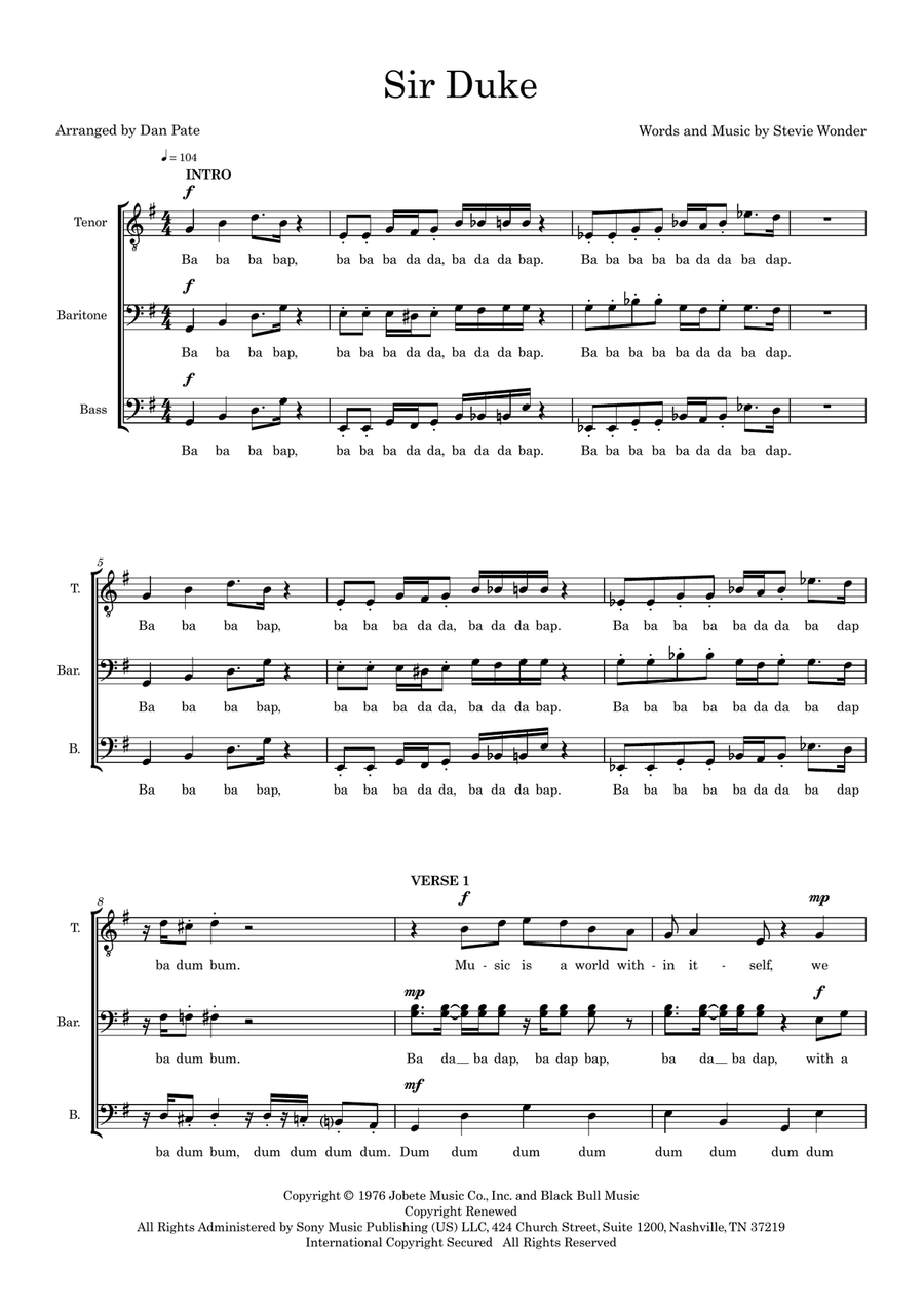 Sir Duke (arr. Dan Pate) Sir Duke (arr. Dan Pate) 3-Part scores gallery preview page 1