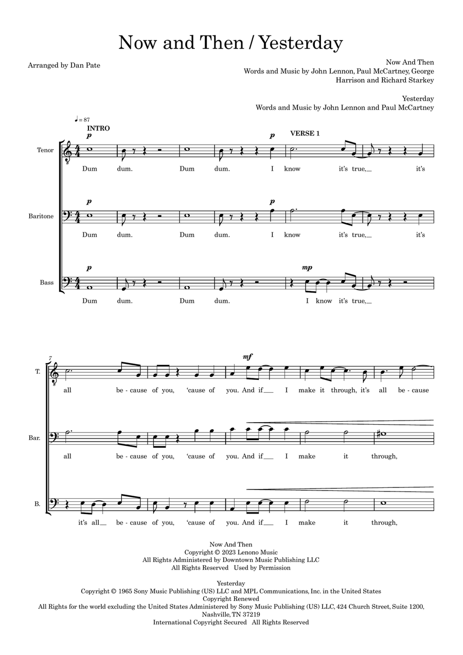 Now And Then / Yesterday (arr. Dan Pate) 3-Part scores gallery preview page 1