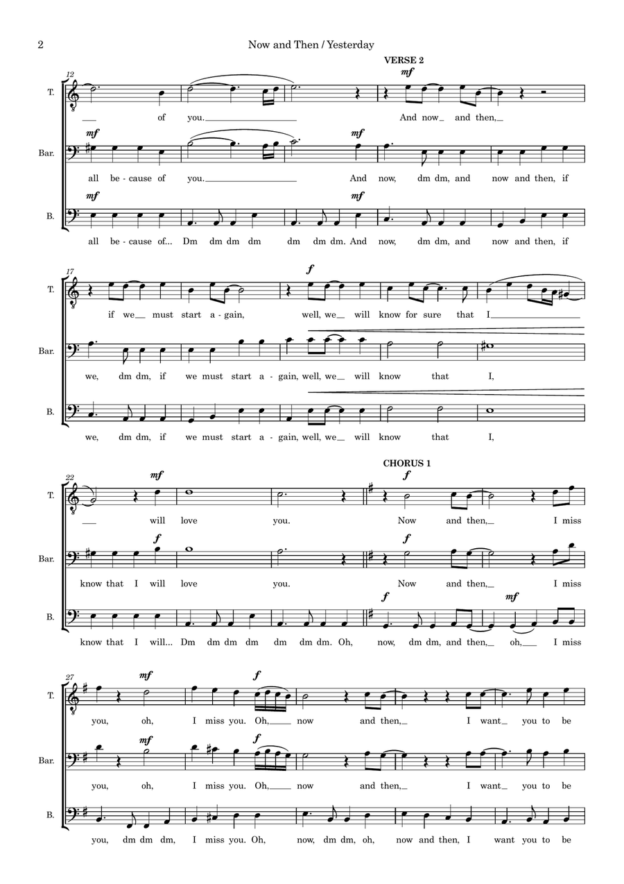 Now And Then / Yesterday (arr. Dan Pate) 3-Part scores gallery preview page 2