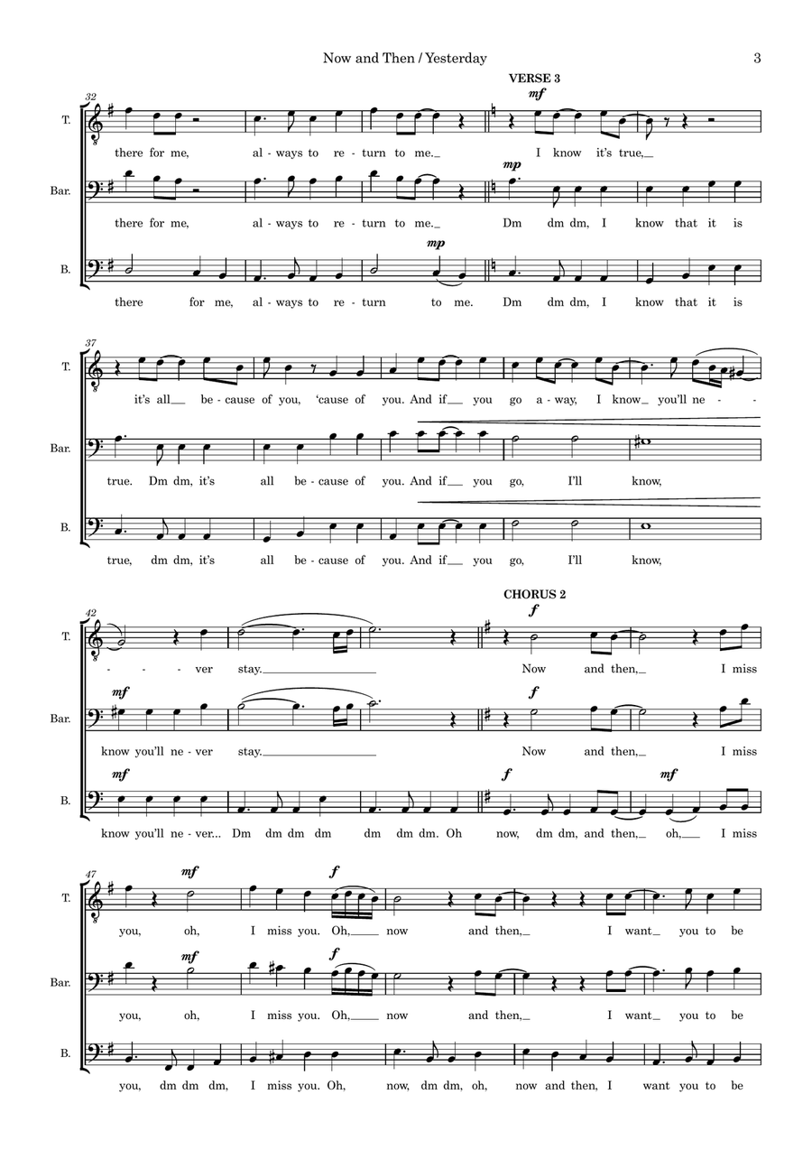 Now And Then / Yesterday (arr. Dan Pate) 3-Part scores gallery preview page 3