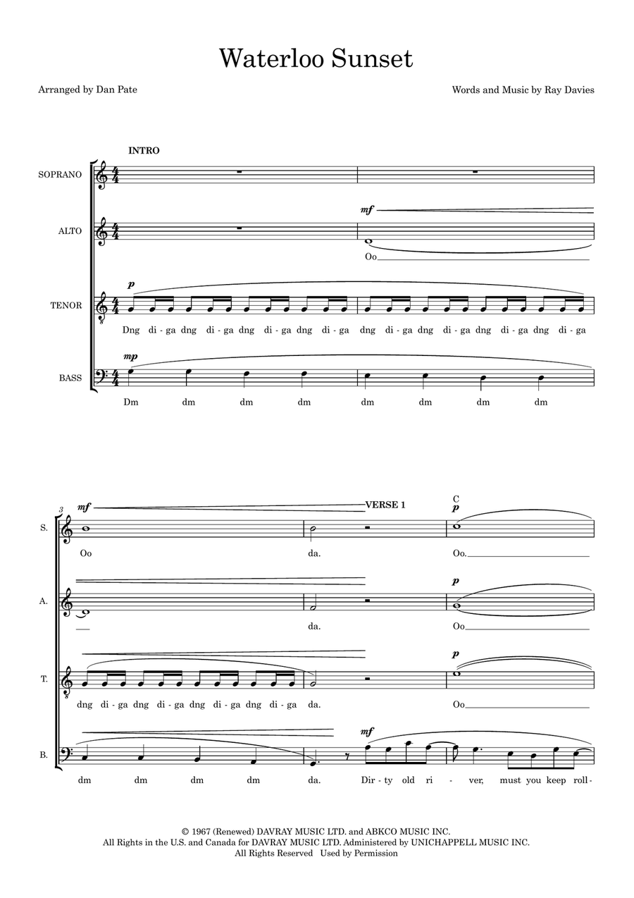 Waterloo Sunset (arr. Dan Pate) 4-Part scores gallery preview page 1