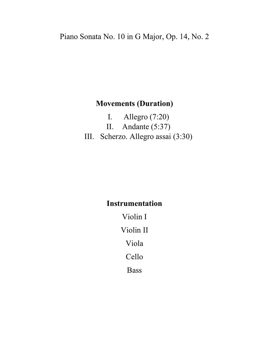 Piano Sonata No. 10 in G Major, Op. 14, No. 2 String Orchestra scores gallery preview page 2