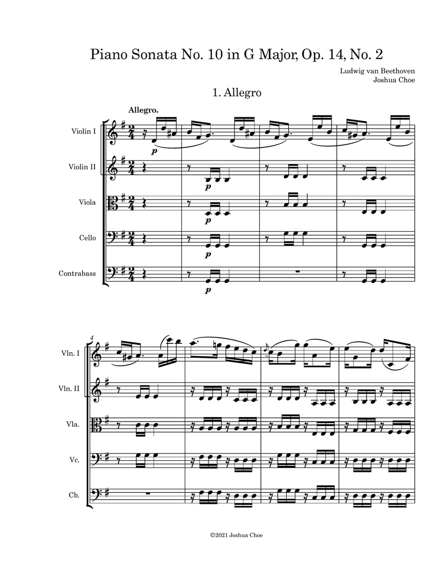 Piano Sonata No. 10 in G Major, Op. 14, No. 2 String Orchestra scores gallery preview page 3
