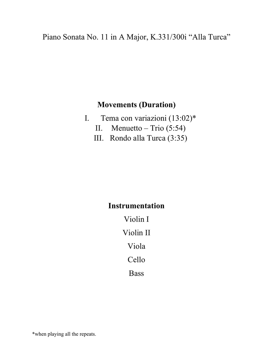 Piano Sonata No. 11 in A Major, K.331/300i 