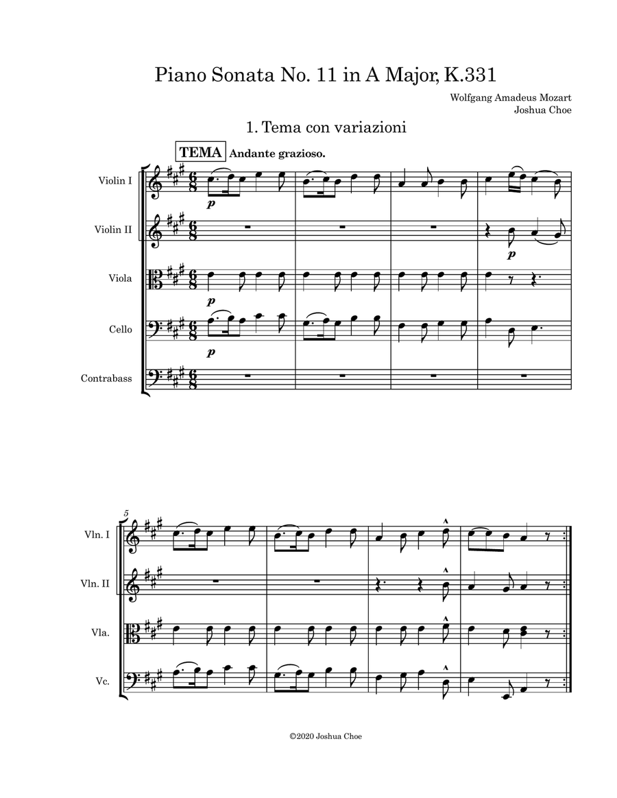 Piano Sonata No. 11 in A Major, K.331/300i 