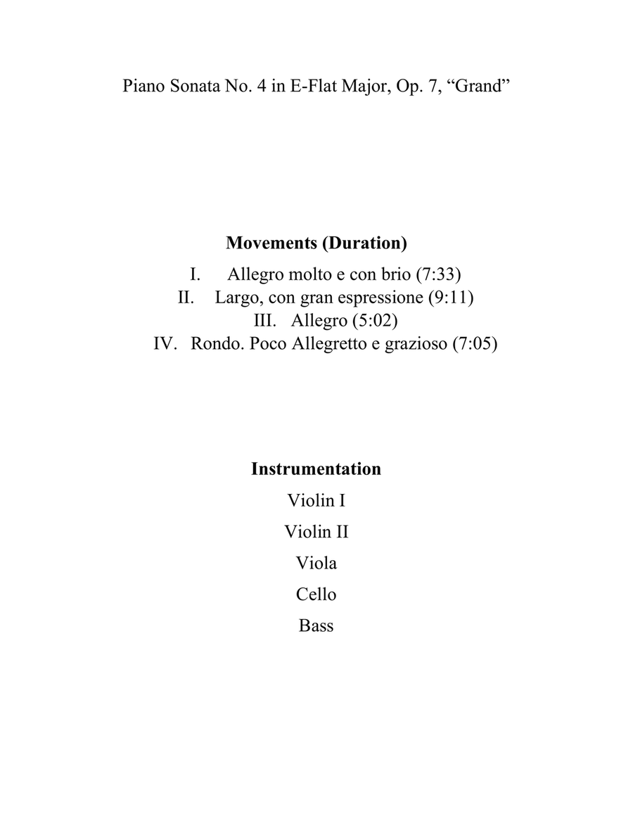 Piano Sonata No. 4 in E-Flat Major, Op. 7, “Grand” String Orchestra scores gallery preview page 2
