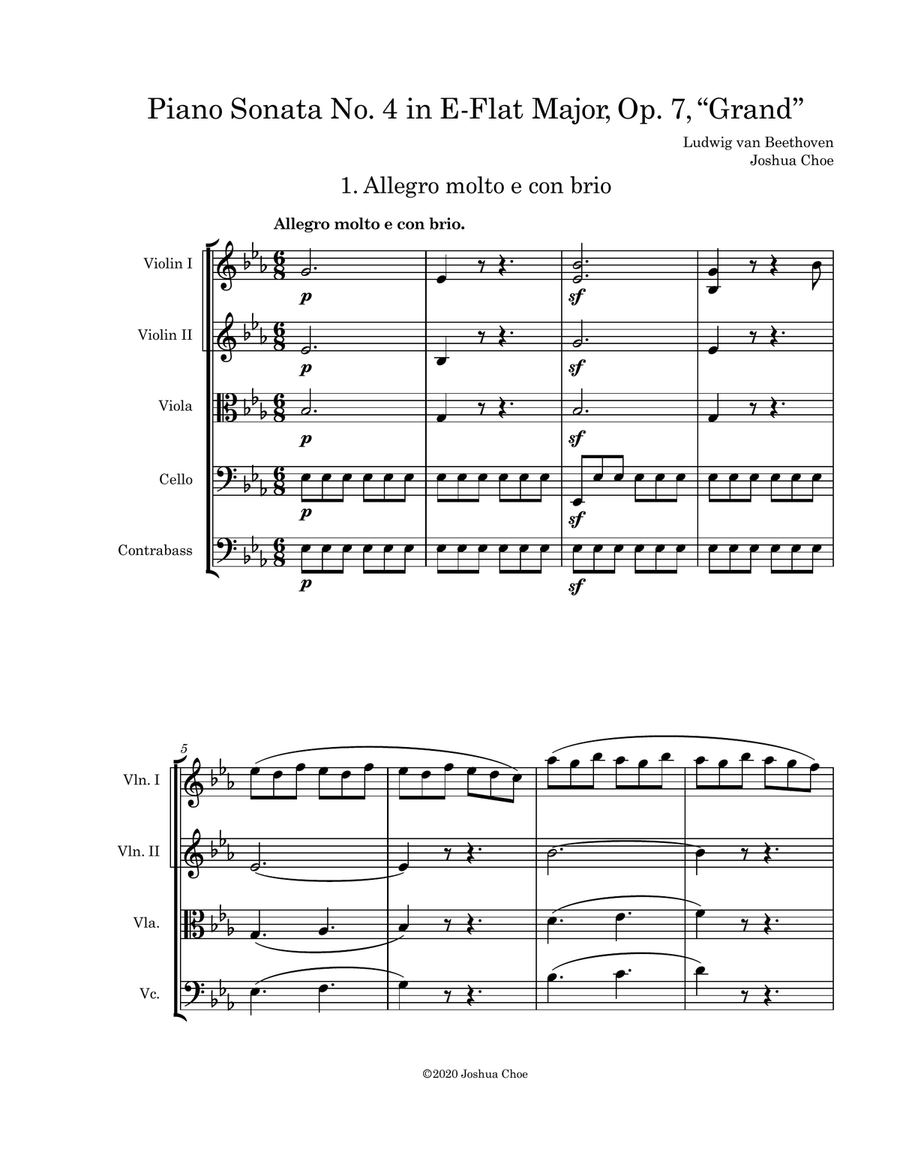 Piano Sonata No. 4 in E-Flat Major, Op. 7, “Grand” String Orchestra scores gallery preview page 3