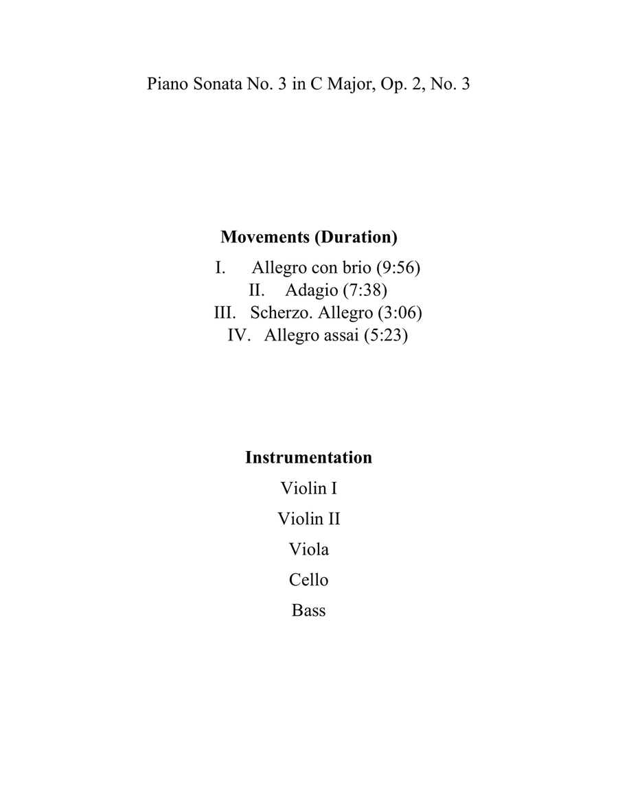 Piano Sonata No. 3 in C Major, Op. 2, No. 3 String Orchestra scores gallery preview page 2