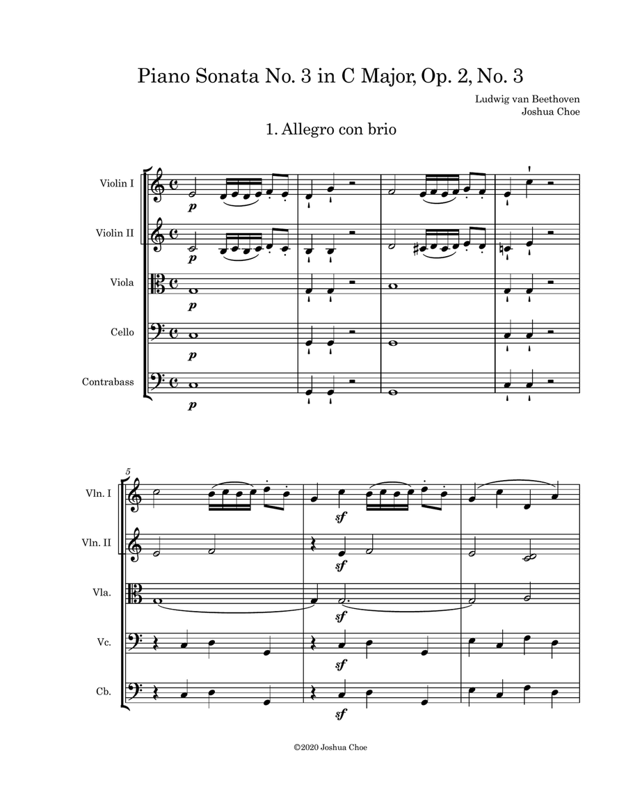 Piano Sonata No. 3 in C Major, Op. 2, No. 3 String Orchestra scores gallery preview page 3