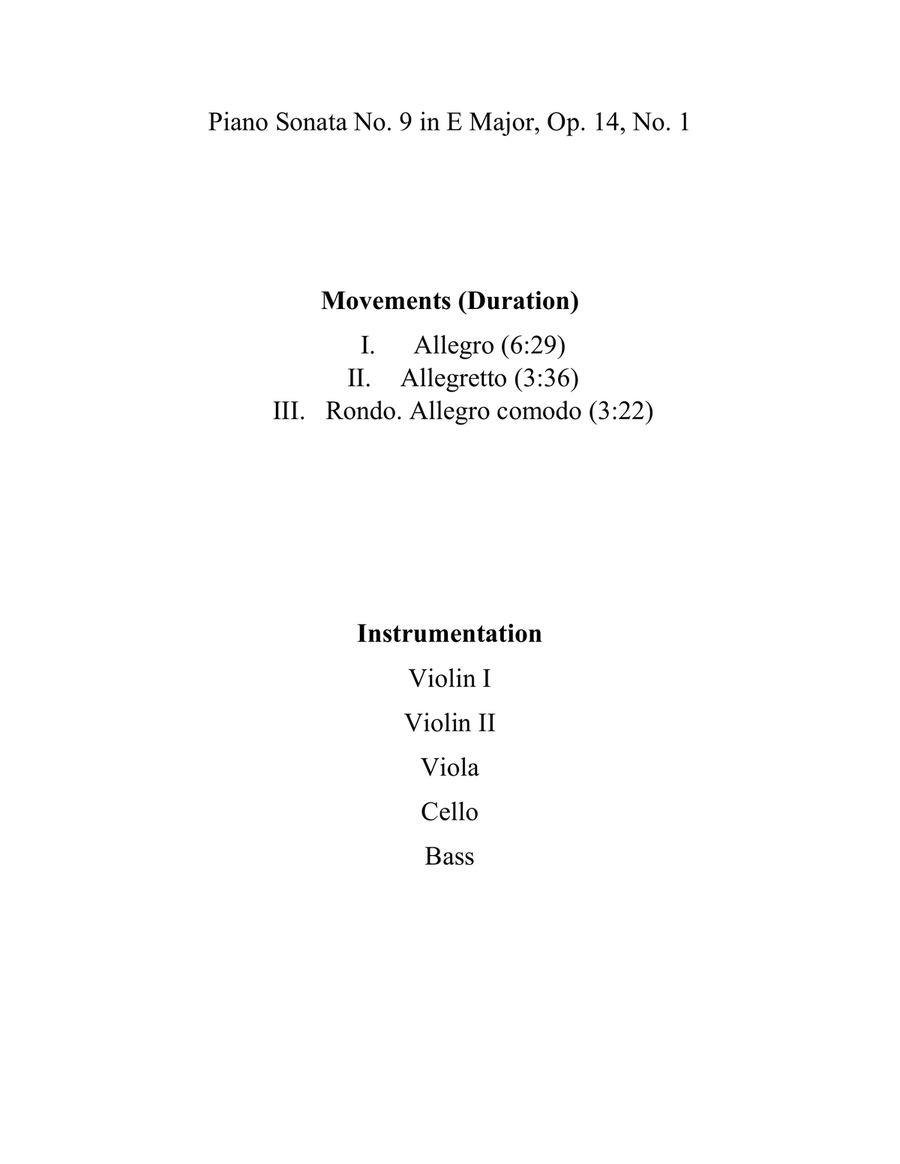 Piano Sonata No. 9 in E Major, Op. 14, No. 1 String Orchestra scores gallery preview page 2