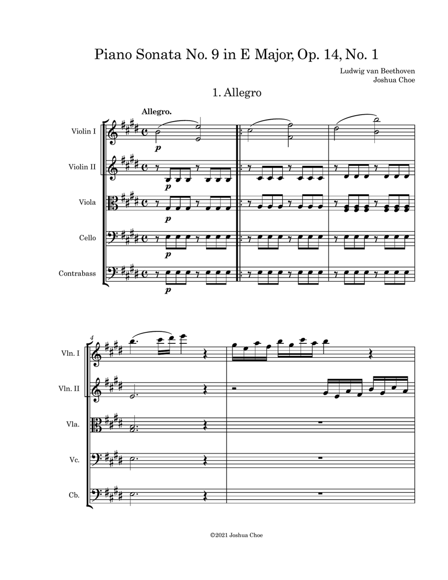 Piano Sonata No. 9 in E Major, Op. 14, No. 1 String Orchestra scores gallery preview page 3