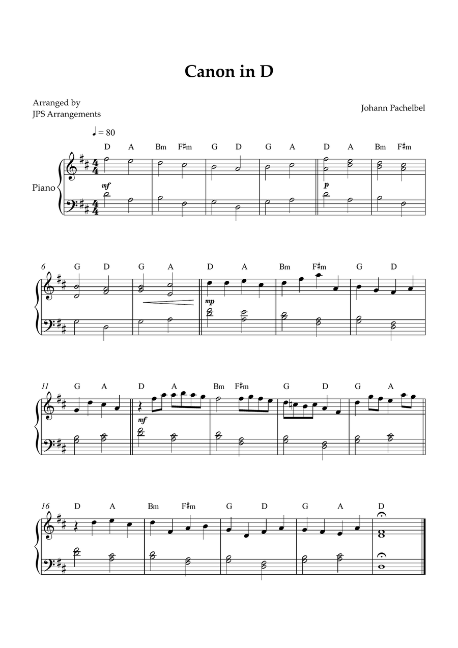 Canon in D for easy piano Easy Piano scores gallery preview page 1