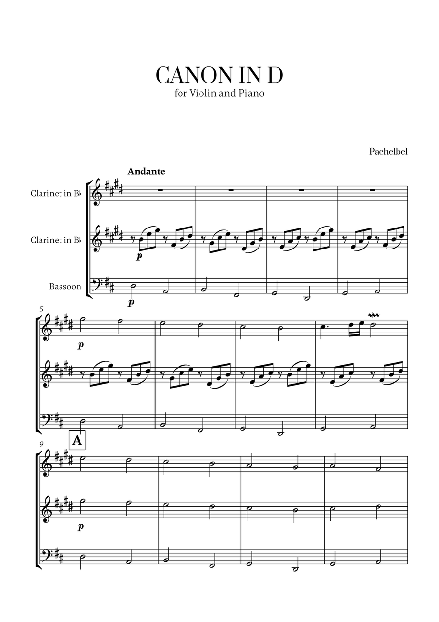 Pachelbel - Canon in D 2 (for 2 Clarinets and Bassoon) Small Ensemble scores gallery preview page 1
