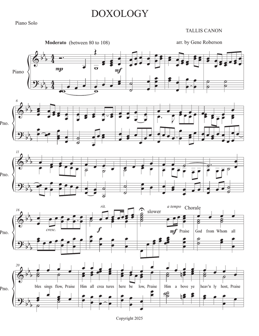 Doxology on Tallis Canon for Piano Solo Piano Solo scores gallery preview page 2