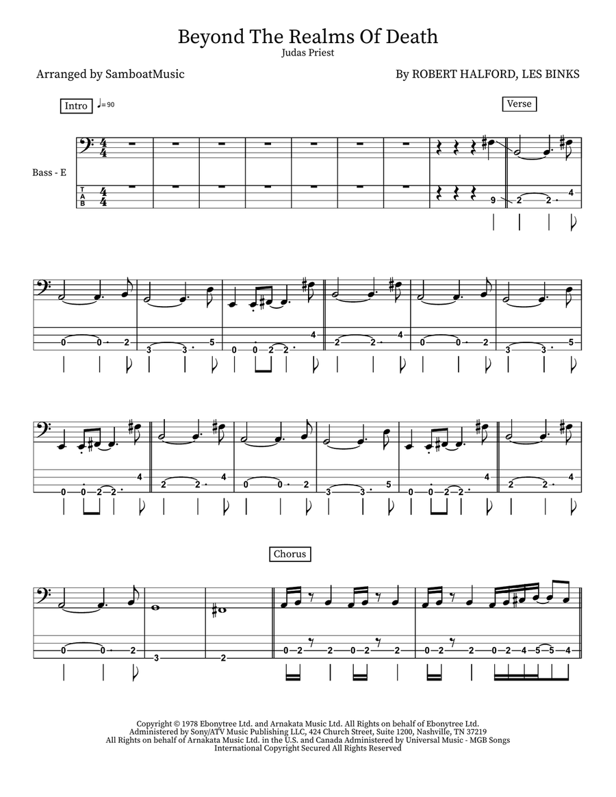 Beyond The Realms Of Death Bass Guitar scores gallery preview page 1