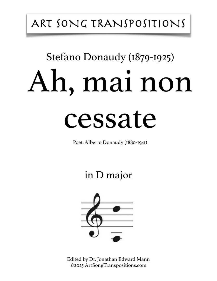 DONAUDY: Ah, mai non cessate (transposed to D major) Piano, Vocal scores gallery preview page 1
