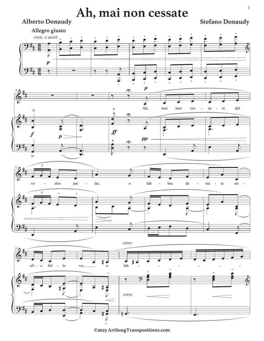DONAUDY: Ah, mai non cessate (transposed to D major) Piano, Vocal scores gallery preview page 2