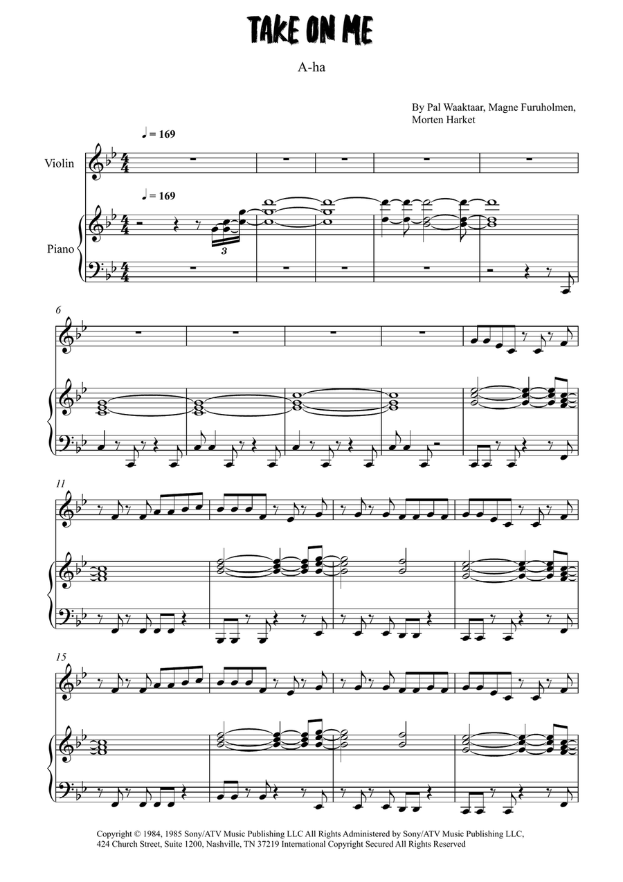 Take On Me Take On Me Violin Solo scores gallery preview page 1