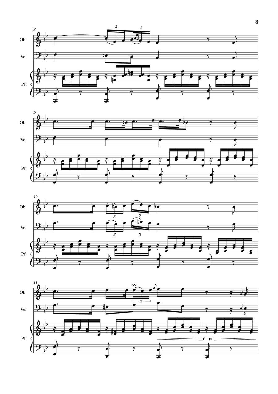 Ave Maria by F. Schubert – Oboe, Cello and Piano. Score and Parts Small Ensemble scores gallery preview page 3