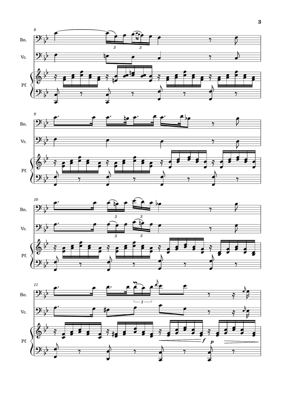 Ave Maria by F. Schubert – Bassoon, Cello and Piano. Score and Parts Small Ensemble scores gallery preview page 3