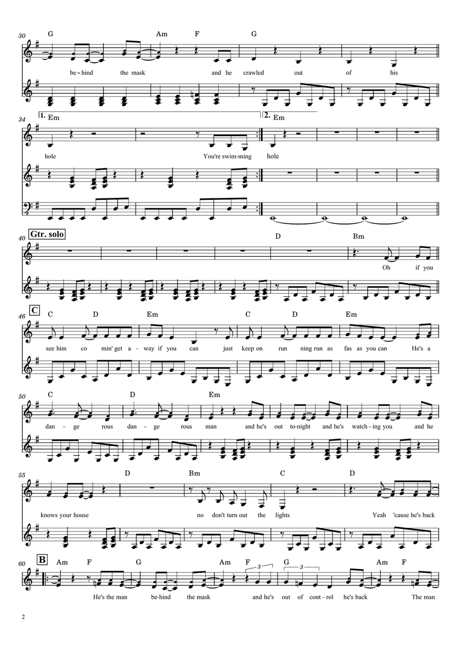 He's Back (The Man Behind The Mask) Piano scores gallery preview page 2