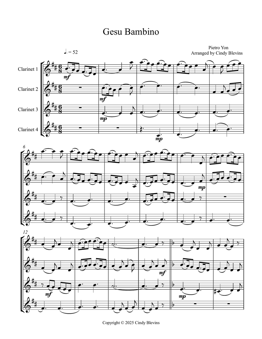 Gesu Bambino, for Clarinet Quartet Clarinet Quartet scores gallery preview page 2