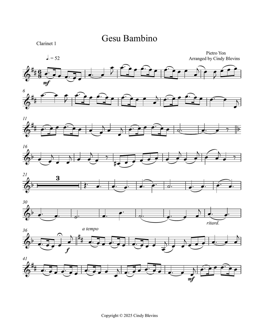 Gesu Bambino, for Clarinet Quartet Clarinet Quartet scores gallery preview page 6