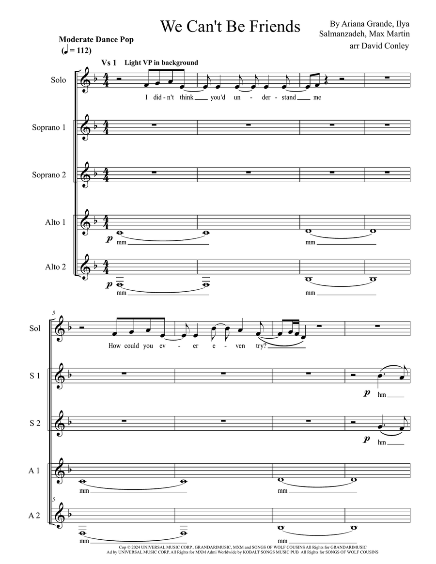We Can't Be Friends (Wait For Your Love) SSAA scores gallery preview page 1