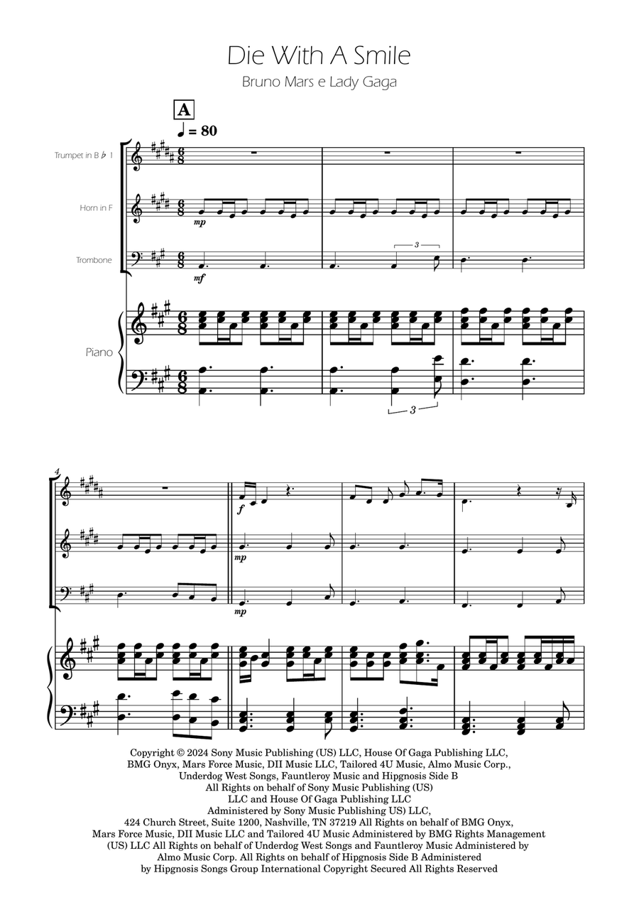 Die With A Smile Brass Trio scores gallery preview page 6