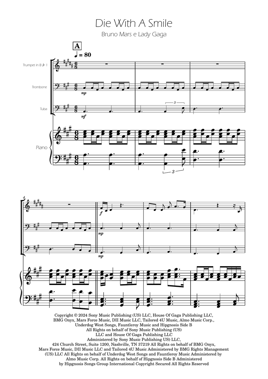 Die With A Smile Brass Trio scores gallery preview page 1