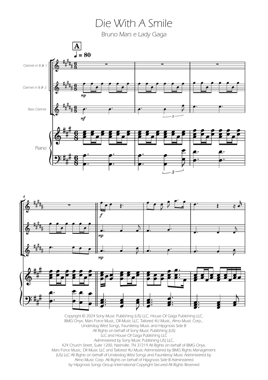 Die With A Smile Clarinet Trio scores gallery preview page 1