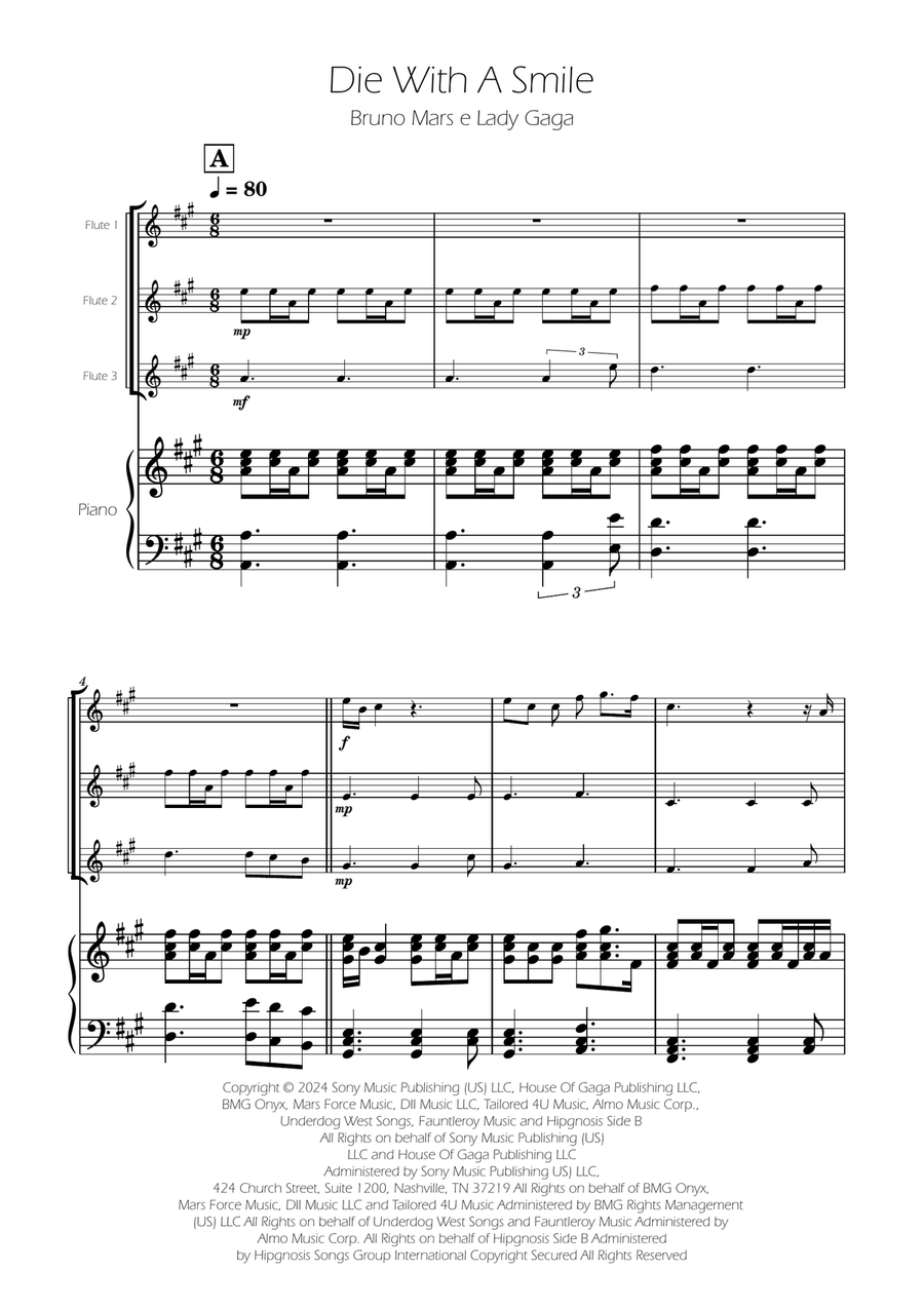Die With A Smile Flute Trio scores gallery preview page 1