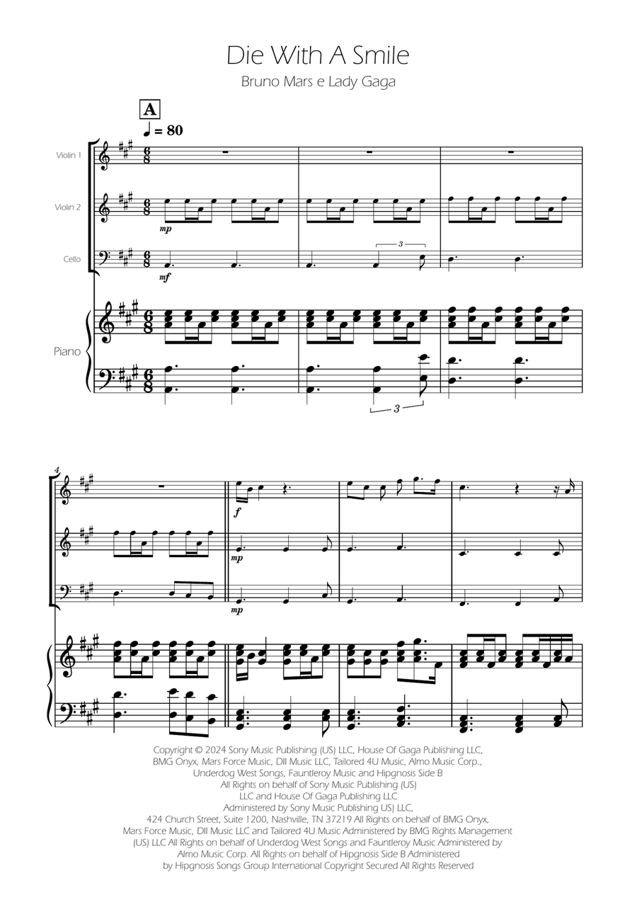 Die With A Smile String Trio scores gallery preview page 1