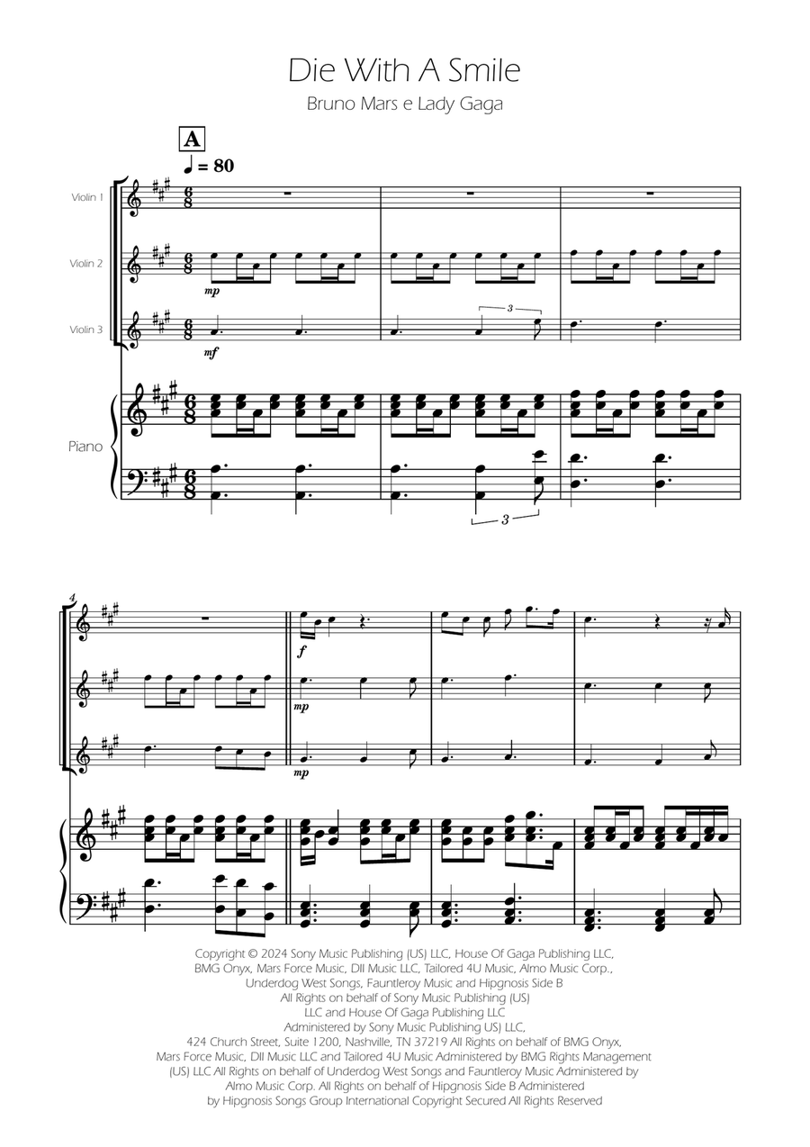 Die With A Smile String Trio scores gallery preview page 1