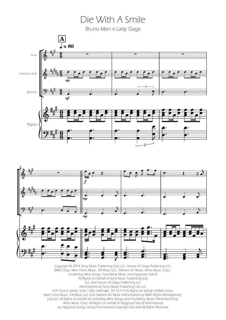Die With A Smile Woodwind Trio scores gallery preview page 1