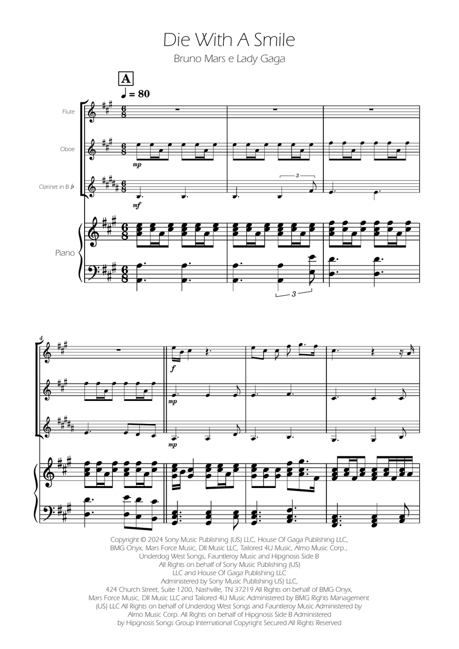 Die With A Smile Woodwind Trio scores gallery preview page 1