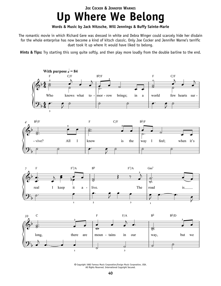 Up Where We Belong (from An Officer And A Gentleman) Easy Piano scores gallery preview page 1