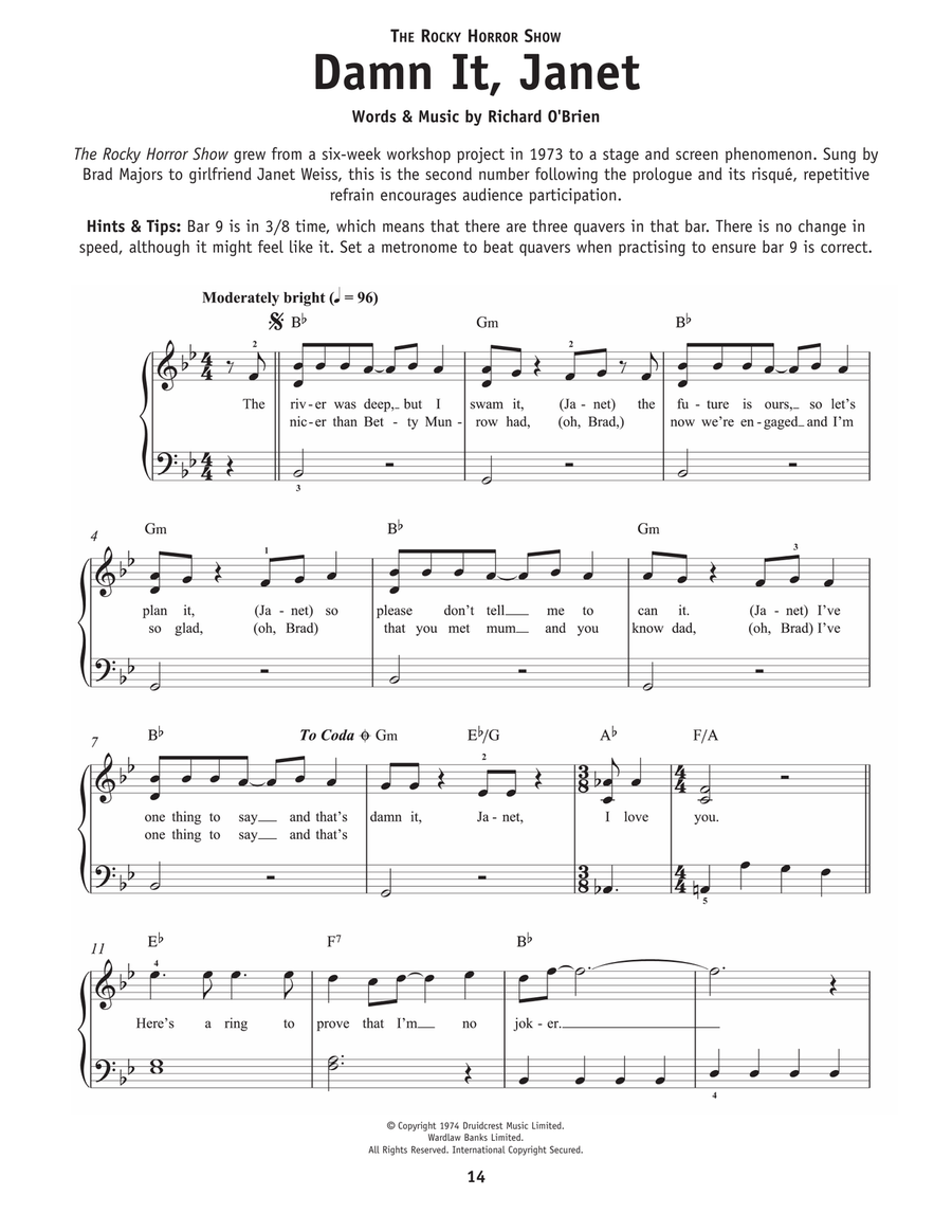 Damn It, Janet (from The Rocky Horror Picture Show) Easy Piano scores gallery preview page 1