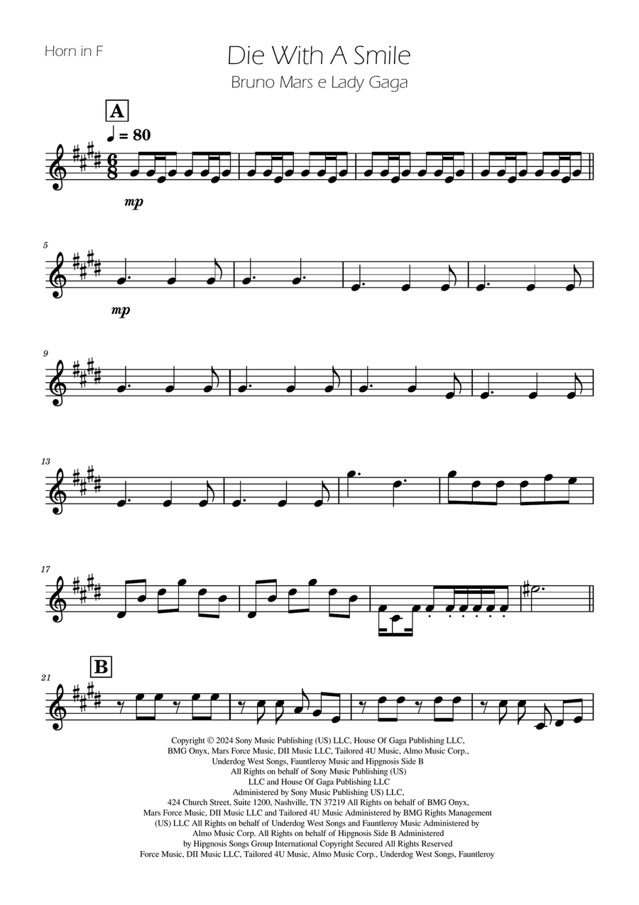 Die With A Smile Brass Trio scores gallery preview page 1