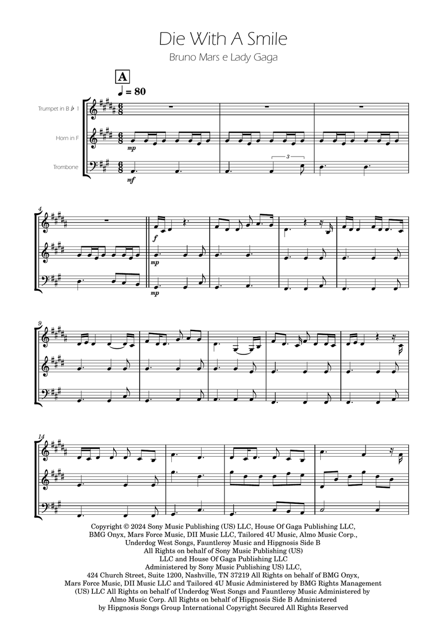Die With A Smile Brass Trio scores gallery preview page 6
