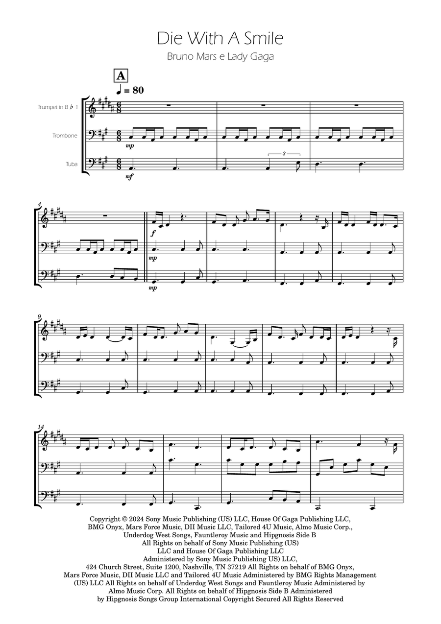 Die With A Smile Brass Trio scores gallery preview page 1