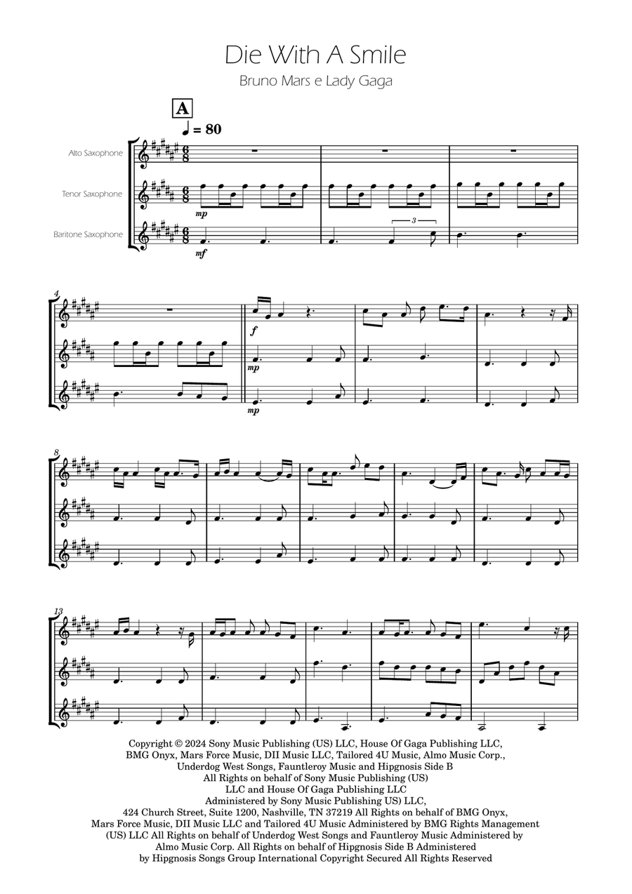Die With A Smile Woodwind Trio scores gallery preview page 1